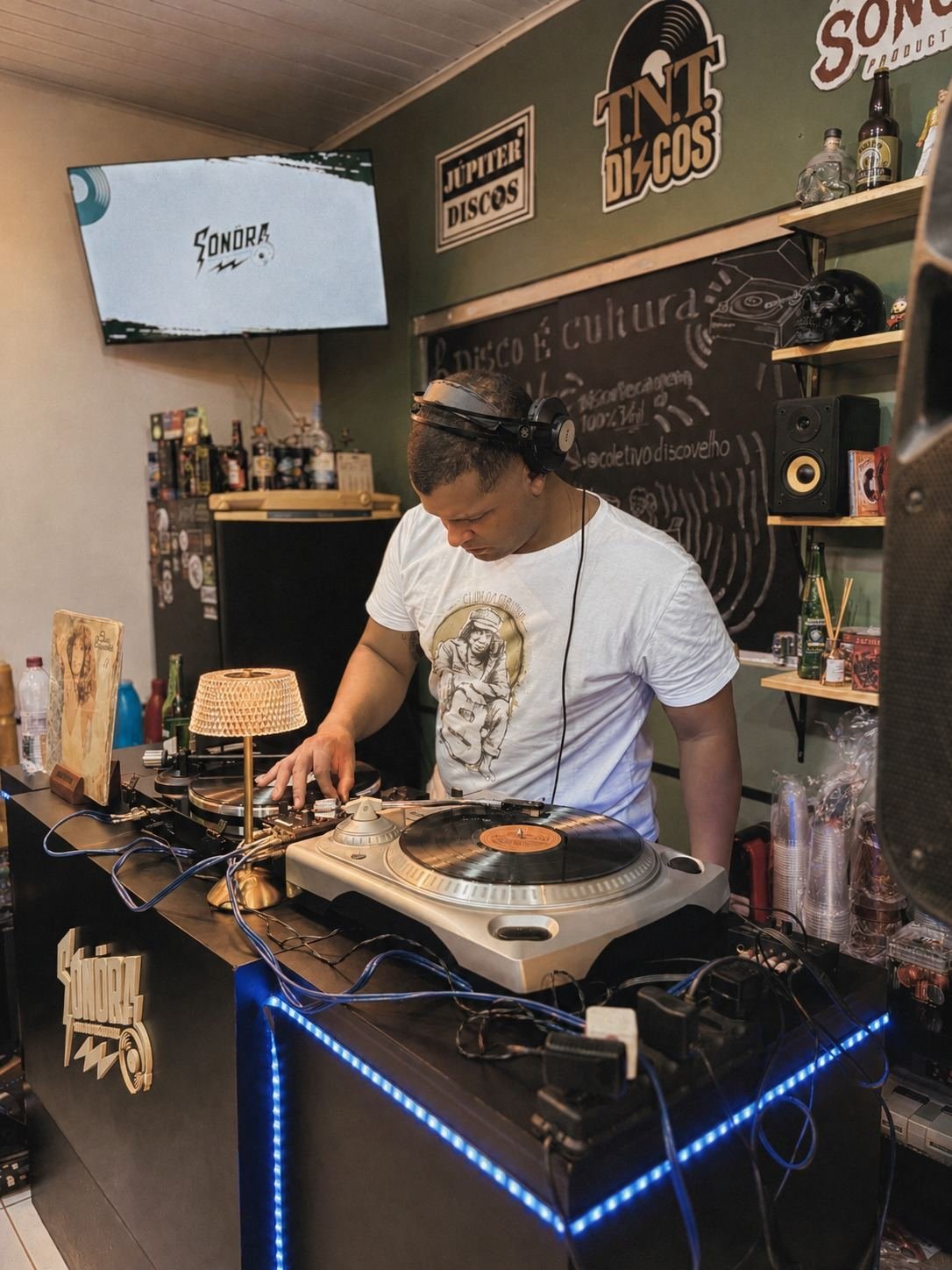 DJ discotecando 100% vinil na Sonöra